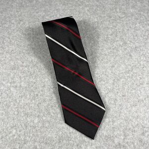 Vintage Towncraft Necktie Black Red Silver Striped Repp Pattern Classic